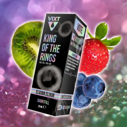 Vixt E-juice Elvian Elixir black package frut background kiwi strawberry blueberrys