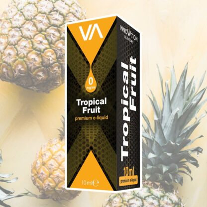 Innovation Flavours Tropical Fruit E-juice Black and yellow package pineapple background